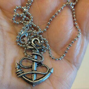 Cute Vintage Silver Anchor Pendant Necklace with a Chain